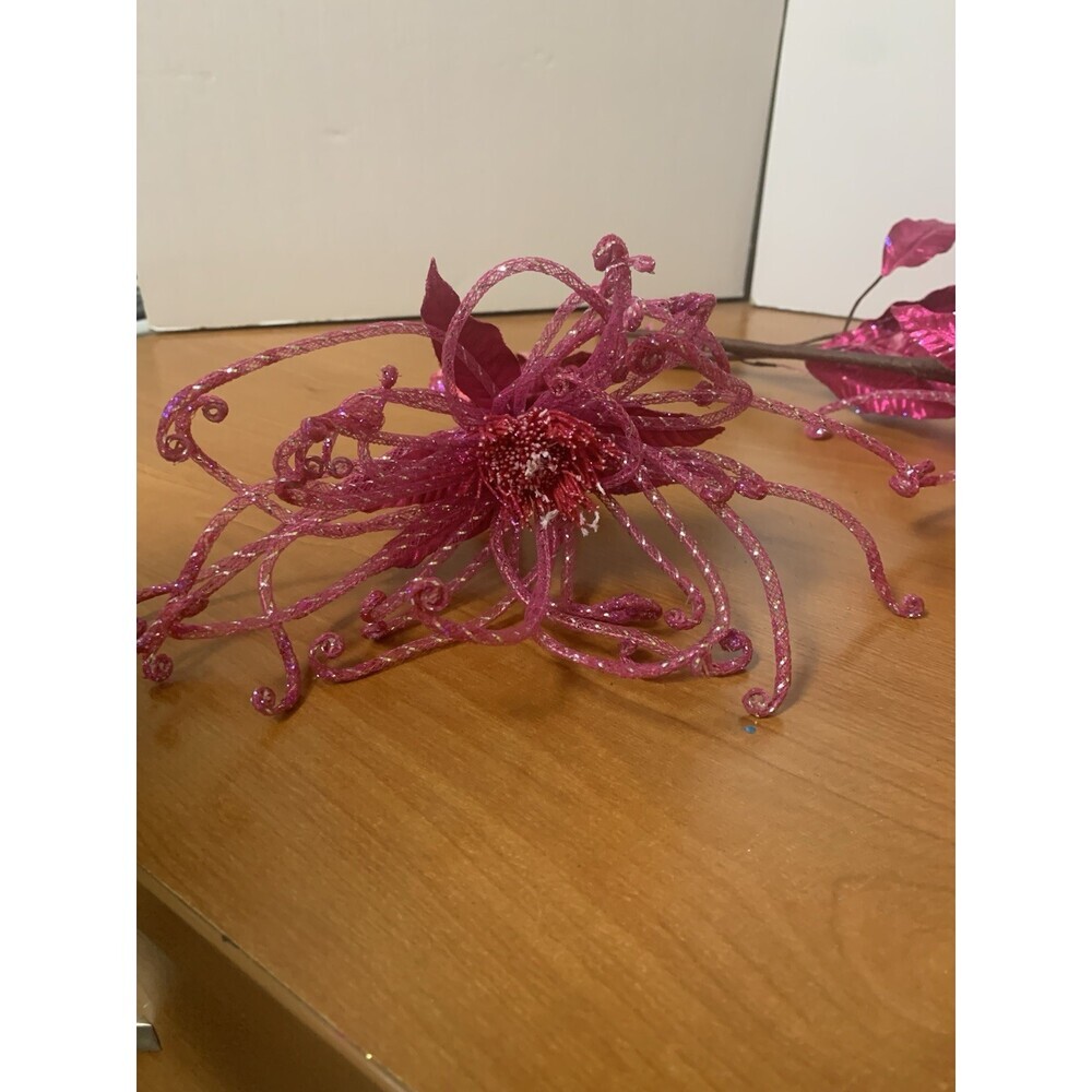 Lot Of 3 Glittery Hot Pink Floral Spider Flowers Pretty And Bendable 13”x6”